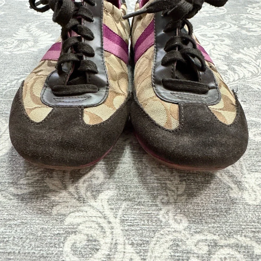 Coach Sneakers Womens Brown Tan Signature C Monogram Purple Stripe